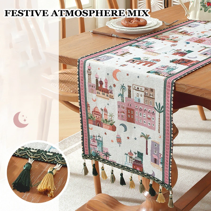 Ближневосточная праздничная дорожка для стола в Рамадан, жаккардовая длинная скатерть, украшение для гостиной, ТВ-шкафа, скатерти
Ближневосточная праздничная дорожка для стола в Рамадан, жаккардовая длинная скатерть, украшение для гостиной, ТВ-шкафа, скатерти