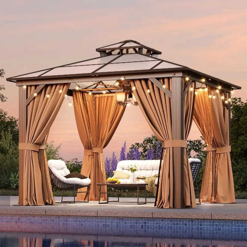 10'x10' Hardtop Gazebo, Outdoor Metal Gazebo with Double Polyte Roo , Permanent Pavilion with Netting and Curtains or Lawn, Gard
10'x10' Hardtop Gazebo, Outdoor Metal Gazebo with Double Polyte Roo , Permanent Pavilion with Netting and Curtains or Lawn, Gard