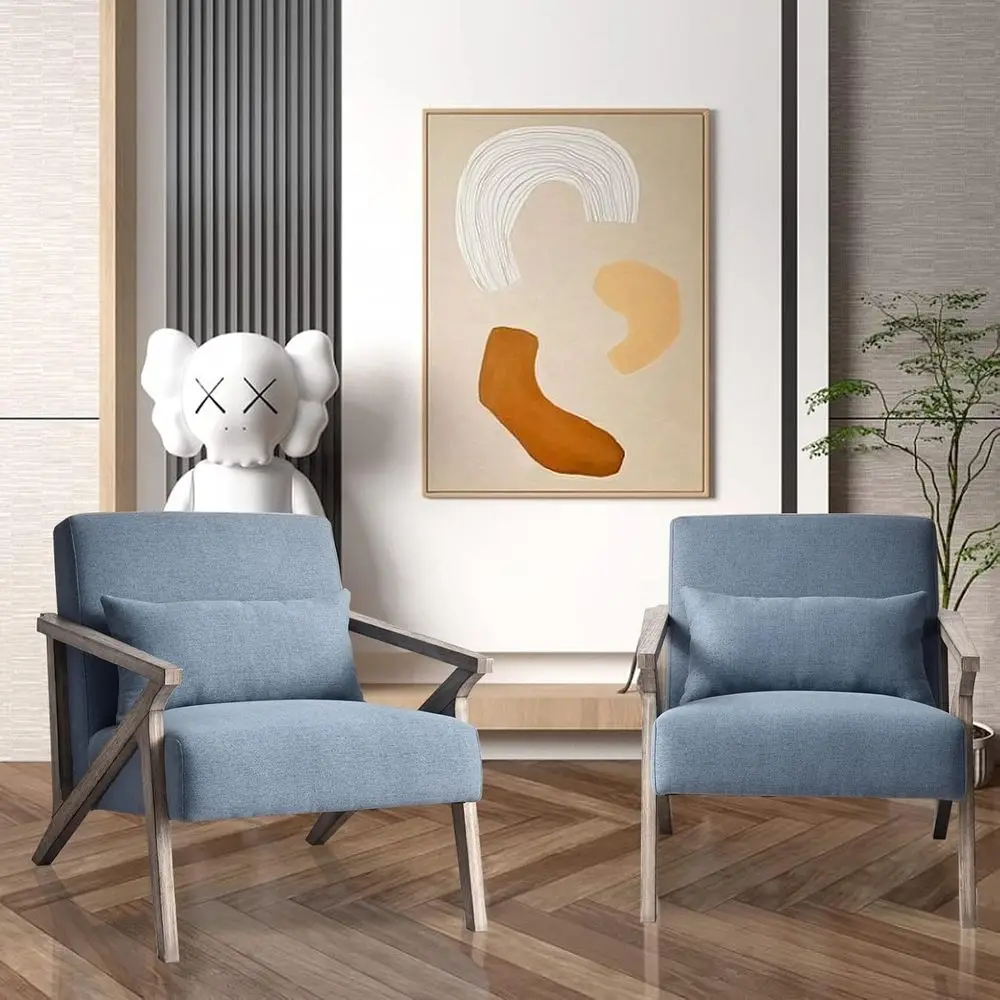 Upholstered Accent Chair Set of 2 with Wooden Legs, Blue, for Living Room or Bedroom, Easy Assembly
Upholstered Accent Chair Set of 2 with Wooden Legs, Blue, for Living Room or Bedroom, Easy Assembly