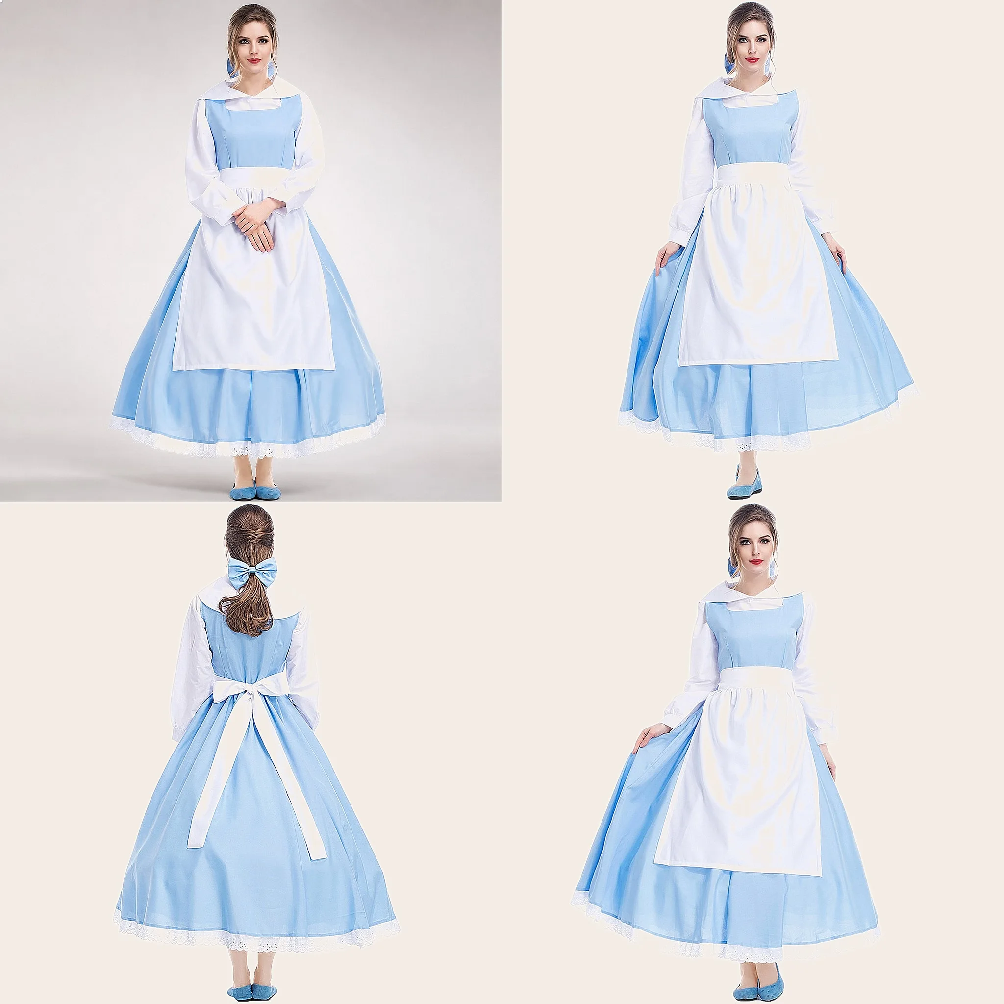 Halloween Cosplay Belle Blue White Maid Cinderella Dress Costume for Women
Halloween Cosplay Belle Blue White Maid Cinderella Dress Costume for Women
