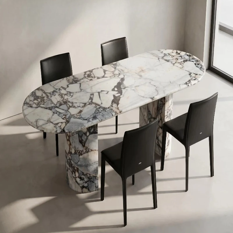 Modern simple ivory white natural marble capsule-shaped 6-seat household furniture dining table waterproof
Modern simple ivory white natural marble capsule-shaped 6-seat household furniture dining table waterproof