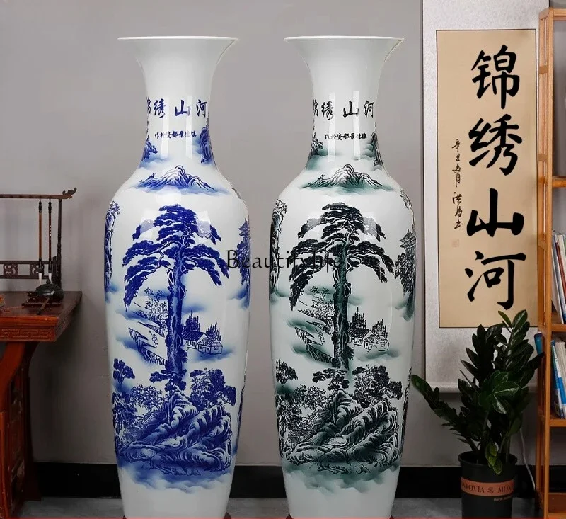 PJ13Jingdezhen ceramic blue and white splendid mountains and rivers floor-to-ceiling large vase living room decorative ornament
PJ13Jingdezhen ceramic blue and white splendid mountains and rivers floor-to-ceiling large vase living room decorative ornament