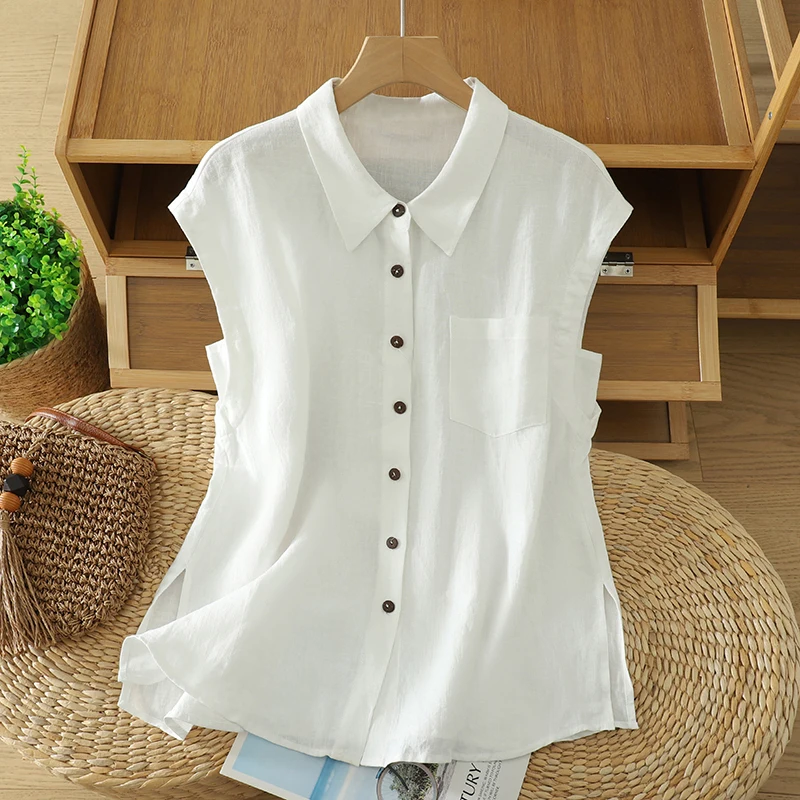 2026 Summer Elegant Solid Color Tank Top Pocket Cardigan Cotton and Hemp Shirts Women Loose Casual Office Chic Work Wear Blouse
2026 Summer Elegant Solid Color Tank Top Pocket Cardigan Cotton and Hemp Shirts Women Loose Casual Office Chic Work Wear Blouse