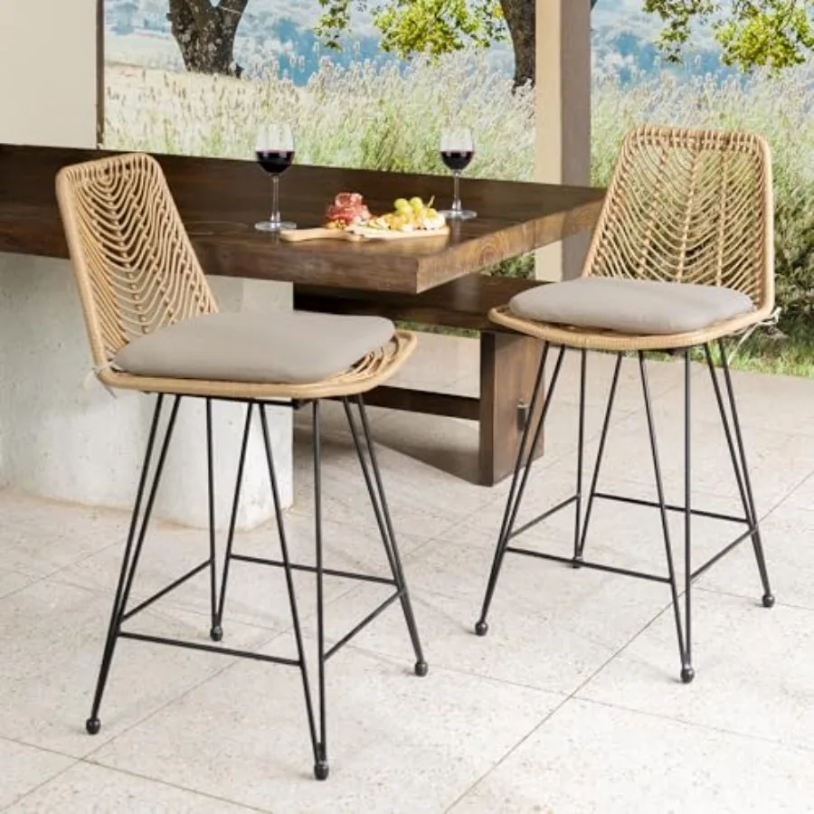 Rattan Counter Height Bar Stools, 36.5" Tall, 400lbs Capacity, Durable Steel Frame, Plush Cushions, Use for Outdoor and Indoor,
Rattan Counter Height Bar Stools, 36.5" Tall, 400lbs Capacity, Durable Steel Frame, Plush Cushions, Use for Outdoor and Indoor,
