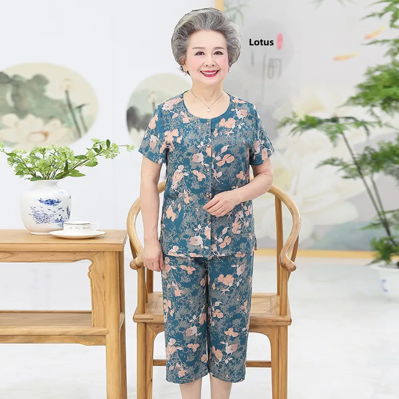 Summer Cotton Silk Short Sleeve Set for Women over 60 70 80 Years Old Grandmother Clothes Sleepwear Open Cardigan Mommy Style
Summer Cotton Silk Short Sleeve Set for Women over 60 70 80 Years Old Grandmother Clothes Sleepwear Open Cardigan Mommy Style