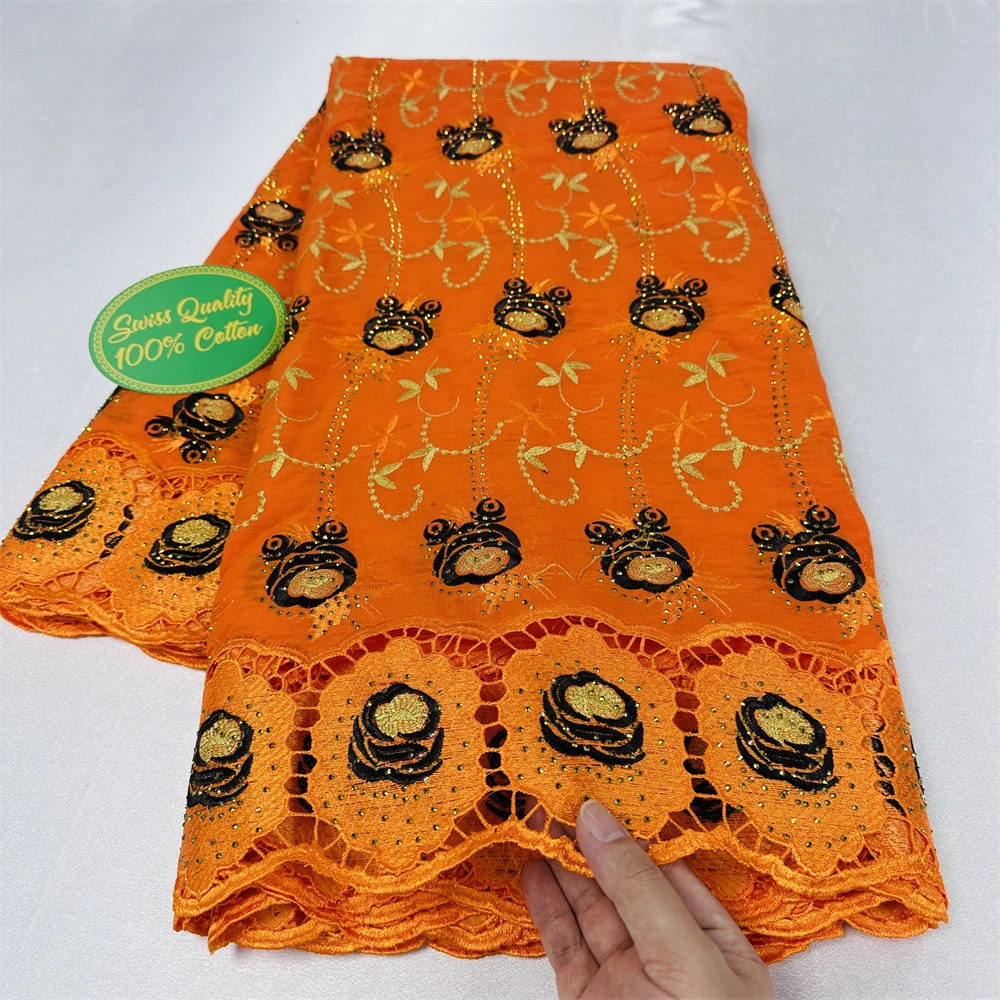 Orange African Nigerian Cotton Lace Fabrics With Stones High Quality 5 Yard Embroidery Swiss Voile Lace In Switzerland For Women
Orange African Nigerian Cotton Lace Fabrics With Stones High Quality 5 Yard Embroidery Swiss Voile Lace In Switzerland For Women
