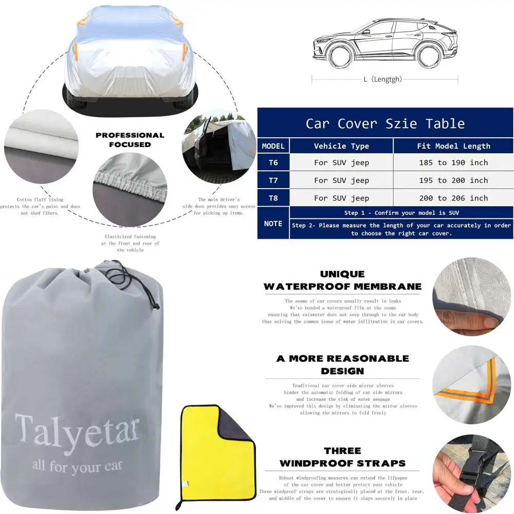 Всепогодный водонепроницаемый чехол для внедорожника с молнией, защита от УФ-излучения, подходит для длины 185-190 см
Всепогодный водонепроницаемый чехол для внедорожника с молнией, защита от УФ-излучения, подходит для длины 185-190 см