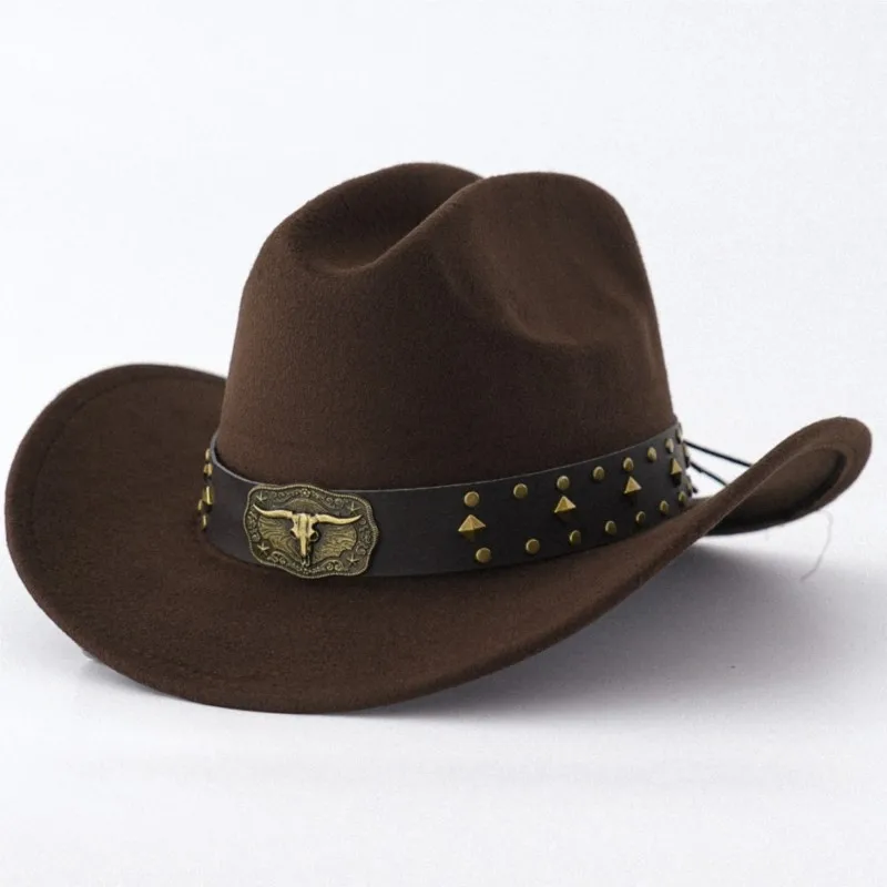 Brown felt hat with bull rivets guy outdoor men's stylish wide-brimmed
Brown felt hat with bull rivets guy outdoor men's stylish wide-brimmed