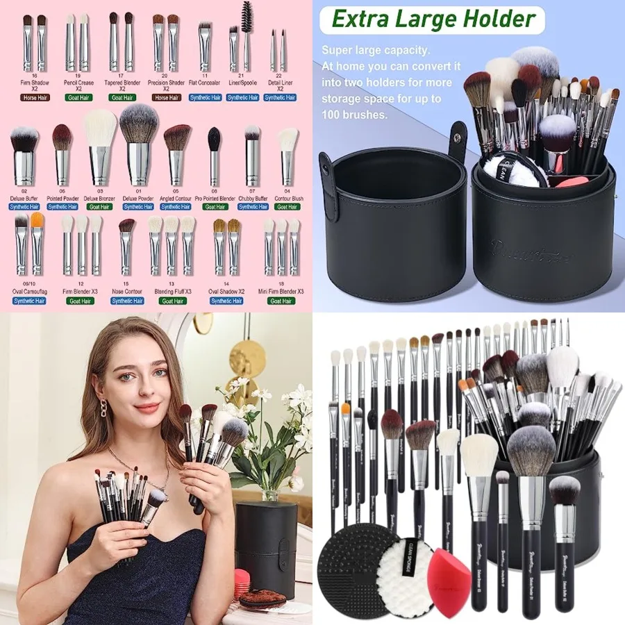 Pro makeup Artist 34Pcs Deluxe Real Goat Hair Horse hair Makeup Brushes Set with extra Large Holder High End Professional labeled makeup brush set with natural Pony Hair
Pro makeup Artist 34Pcs Deluxe Real Goat Hair Horse hair Makeup Brushes Set with extra Large Holder High End Professional labeled makeup brush set with natural Pony Hair