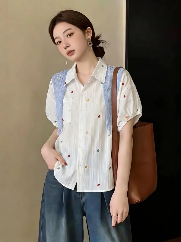 Embroidered Short Sleeve Shirt Women's Summer New Style plus Size Hollow out Shoulder Borealis Trendy Top Korean Style Commute
Embroidered Short Sleeve Shirt Women's Summer New Style plus Size Hollow out Shoulder Borealis Trendy Top Korean Style Commute