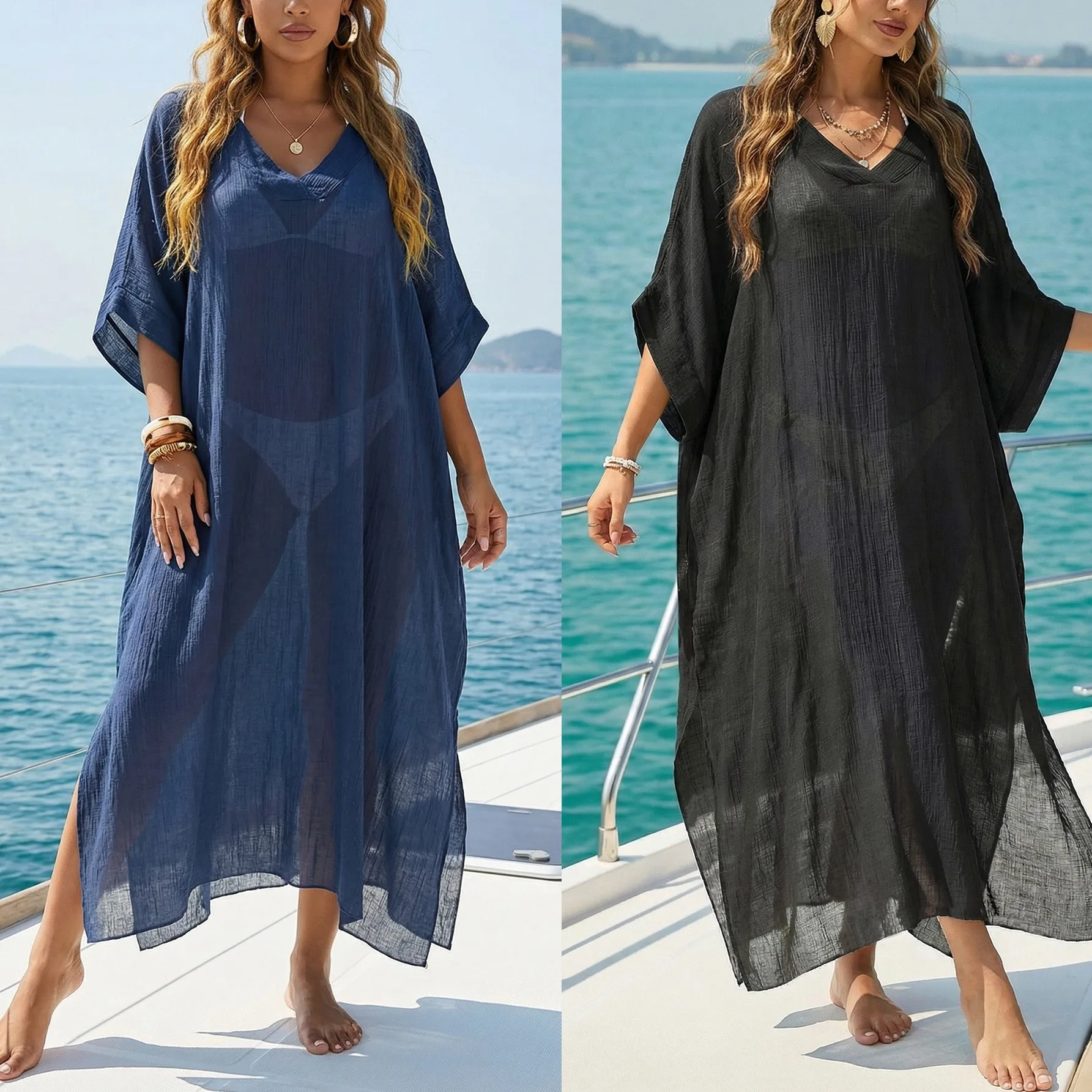 Boho Clothing Maxi Dress Women's Pareo V Neck Loose Dress Bamboo Fabric Oversized Sheer Fabric Long Dress Side Slit Black Beach
Boho Clothing Maxi Dress Women's Pareo V Neck Loose Dress Bamboo Fabric Oversized Sheer Fabric Long Dress Side Slit Black Beach