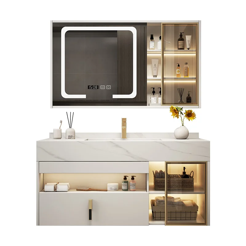 Modern simple intelligent rock board integrated light luxury face wash hand basin bathroom cabinet combination
Modern simple intelligent rock board integrated light luxury face wash hand basin bathroom cabinet combination
