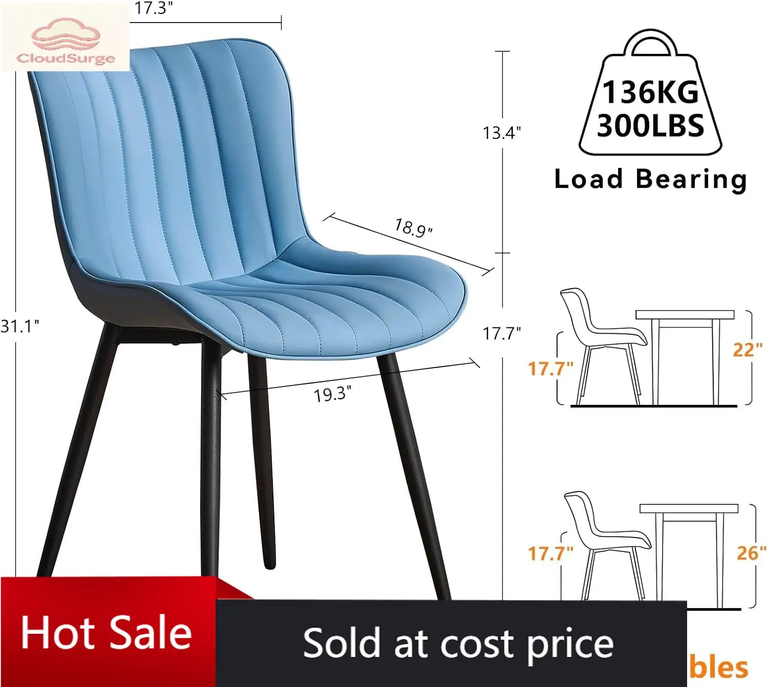 Комплект из 2 обеденных стульев в стиле Mid-Century Modern, синие стулья для кухни с обивкой из искусственной кожи и черными металлическими ножками, Armle
Комплект из 2 обеденных стульев в стиле Mid-Century Modern, синие стулья для кухни с обивкой из искусственной кожи и черными металлическими ножками, Armle