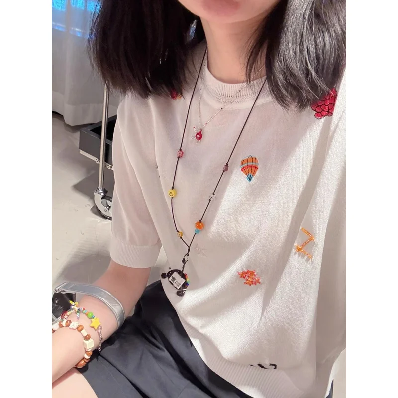 Ele Anti-Aging~ Summer Hot Air Balloon Rose Letter Embroidery Loose round Ne Thin Knitted Sweater Women 2 Colors
Ele Anti-Aging~ Summer Hot Air Balloon Rose Letter Embroidery Loose round Ne Thin Knitted Sweater Women 2 Colors
