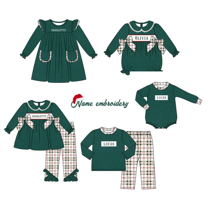Ropa Girl And Baby Boy New Cotton Customizable Name Styles Presale Models Christmas Green Romper Sets Lattice Clothes With Bow
Ropa Girl And Baby Boy New Cotton Customizable Name Styles Presale Models Christmas Green Romper Sets Lattice Clothes With Bow