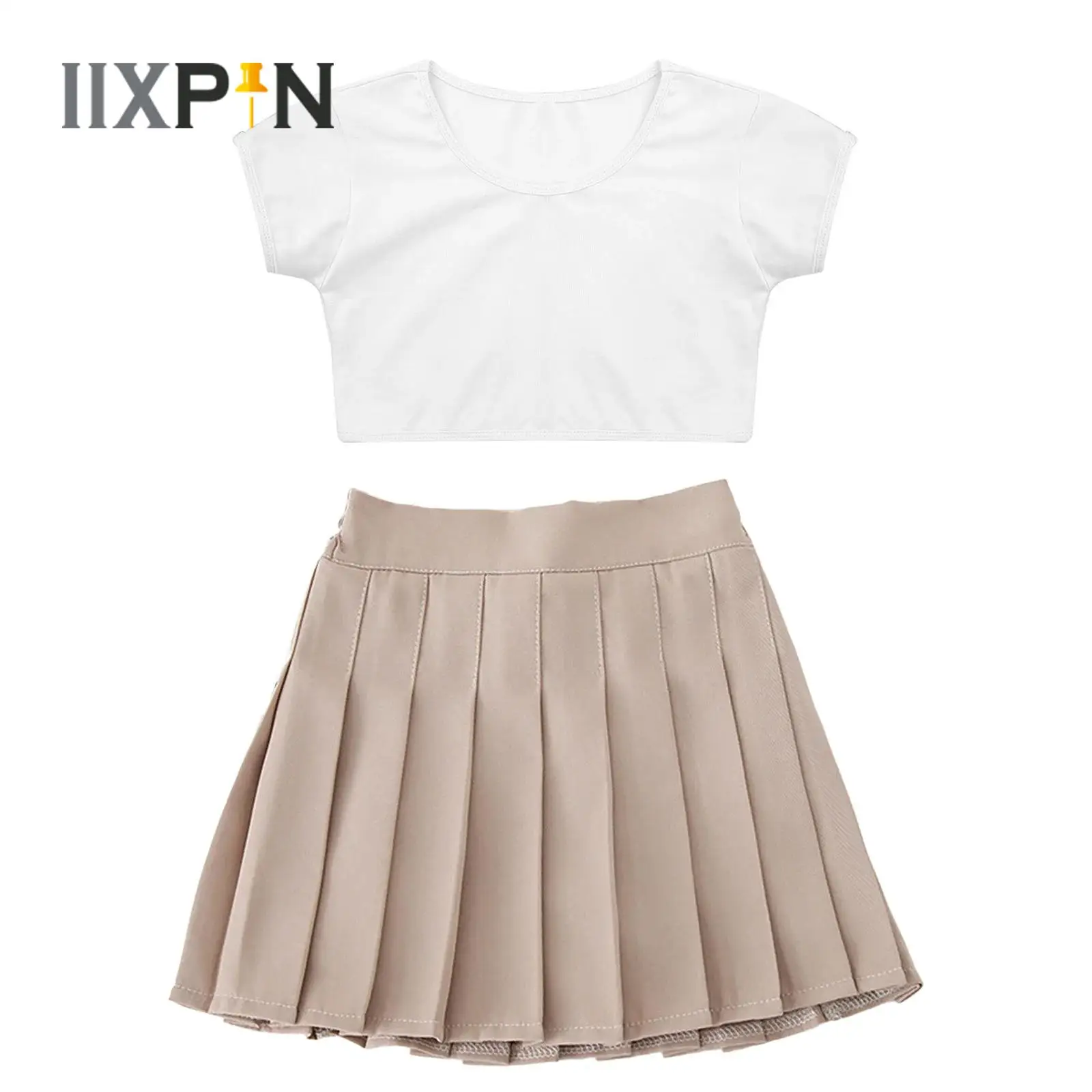 2 Pcs Kids Girls Cheerleading Dance Suit Summer Short Sleeves Solid Color T-shirt Crop Top+Pleated Skirt Sets for Sports Beach
2 Pcs Kids Girls Cheerleading Dance Suit Summer Short Sleeves Solid Color T-shirt Crop Top+Pleated Skirt Sets for Sports Beach