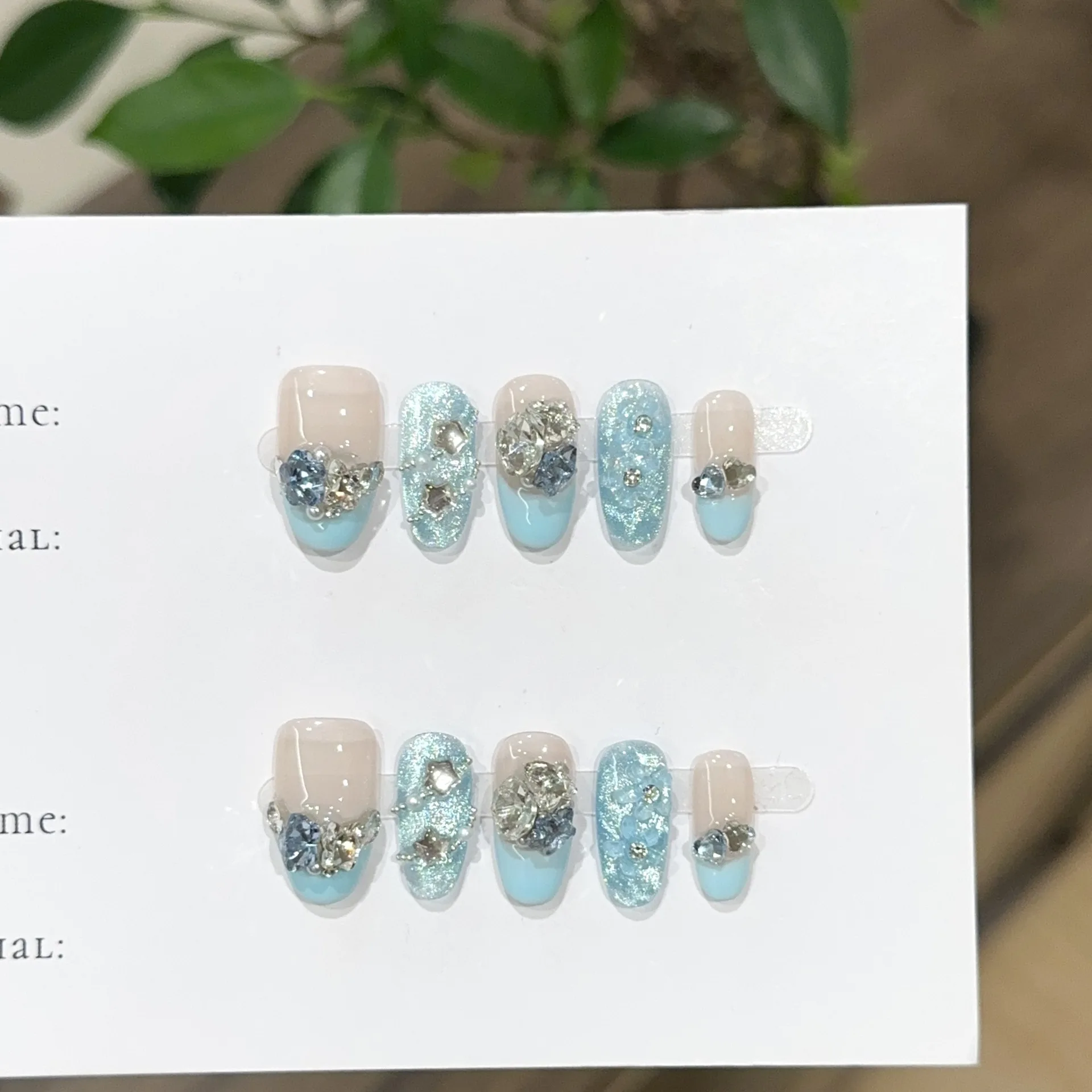 10Pcs Nude Baby Blue French Tip Handmade Nails Silver Glitter Multi Size Crystal Rhinestone Press on Nail for Women&Girl
10Pcs Nude Baby Blue French Tip Handmade Nails Silver Glitter Multi Size Crystal Rhinestone Press on Nail for Women&Girl