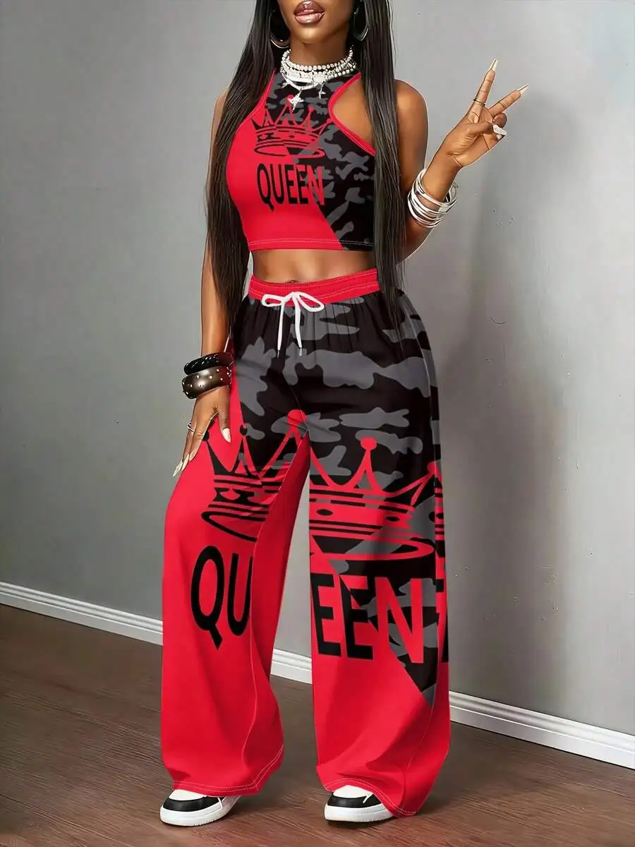 Womens Red Black Camo Queen Crown Halter Top And Wide Leg Pants 2 Piece Set Streetwear Outfit
Womens Red Black Camo Queen Crown Halter Top And Wide Leg Pants 2 Piece Set Streetwear Outfit