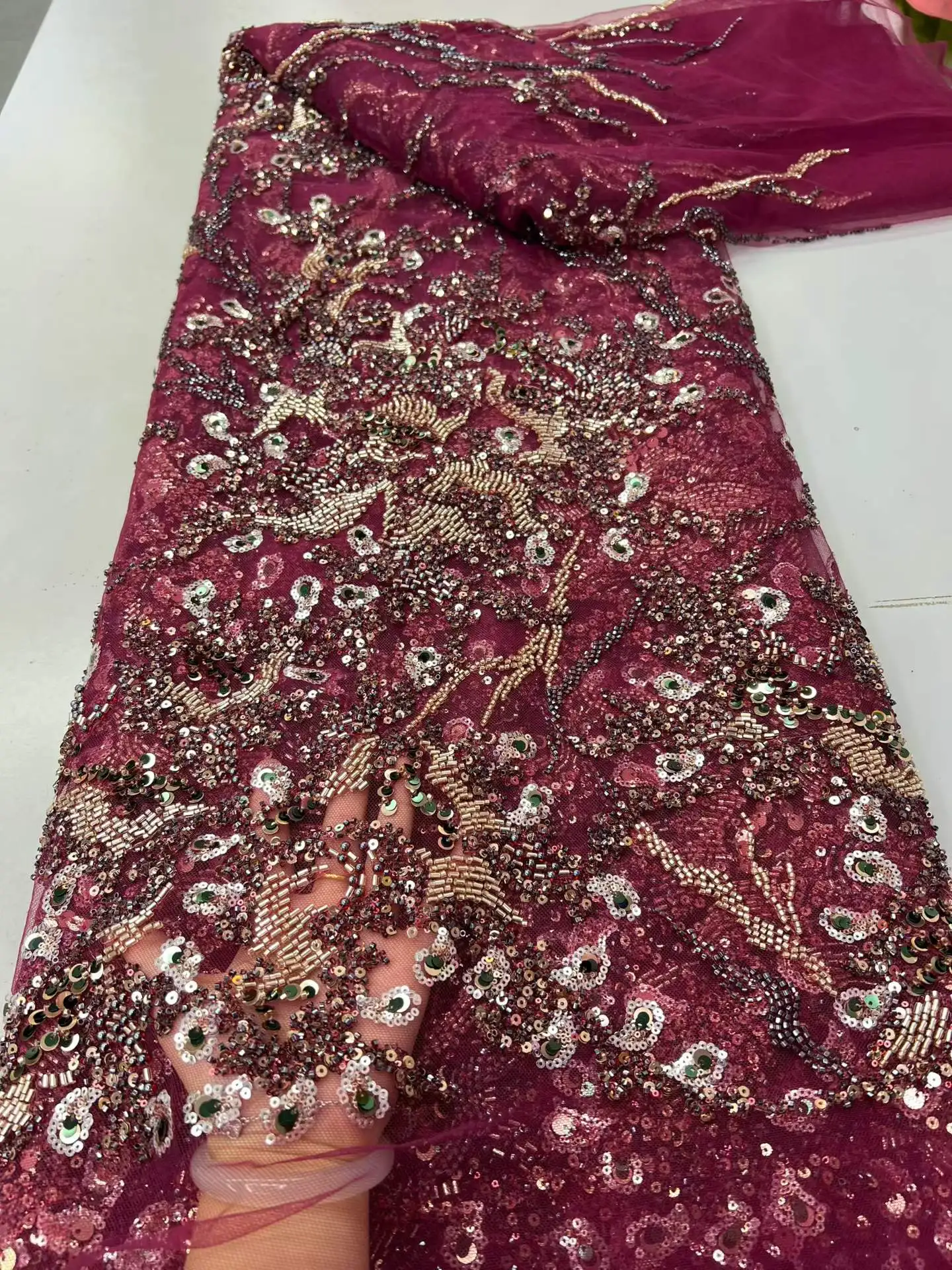5 Yards Nigerian Wine Groom Beaded Lace Fabric High Quality African Heavy Beaded Sequins Lace For Bridal Wedding Party Dress
5 Yards Nigerian Wine Groom Beaded Lace Fabric High Quality African Heavy Beaded Sequins Lace For Bridal Wedding Party Dress
