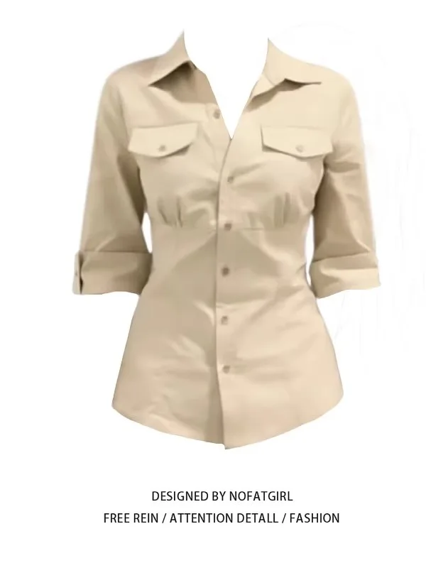 Spring 2026 Women's Slim Fit Shirt Korean Style Midi Sleeve Waist-Cinching Vintage Fashion Casual Inner Wear by Chinese
Spring 2026 Women's Slim Fit Shirt Korean Style Midi Sleeve Waist-Cinching Vintage Fashion Casual Inner Wear by Chinese