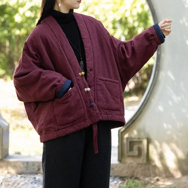 Women's Thin Quilted Kimono Jacket Linen Solid Color Cardigan Retro Chinese Hanfu Style Loose Short Coat With Pockets Winter
Women's Thin Quilted Kimono Jacket Linen Solid Color Cardigan Retro Chinese Hanfu Style Loose Short Coat With Pockets Winter