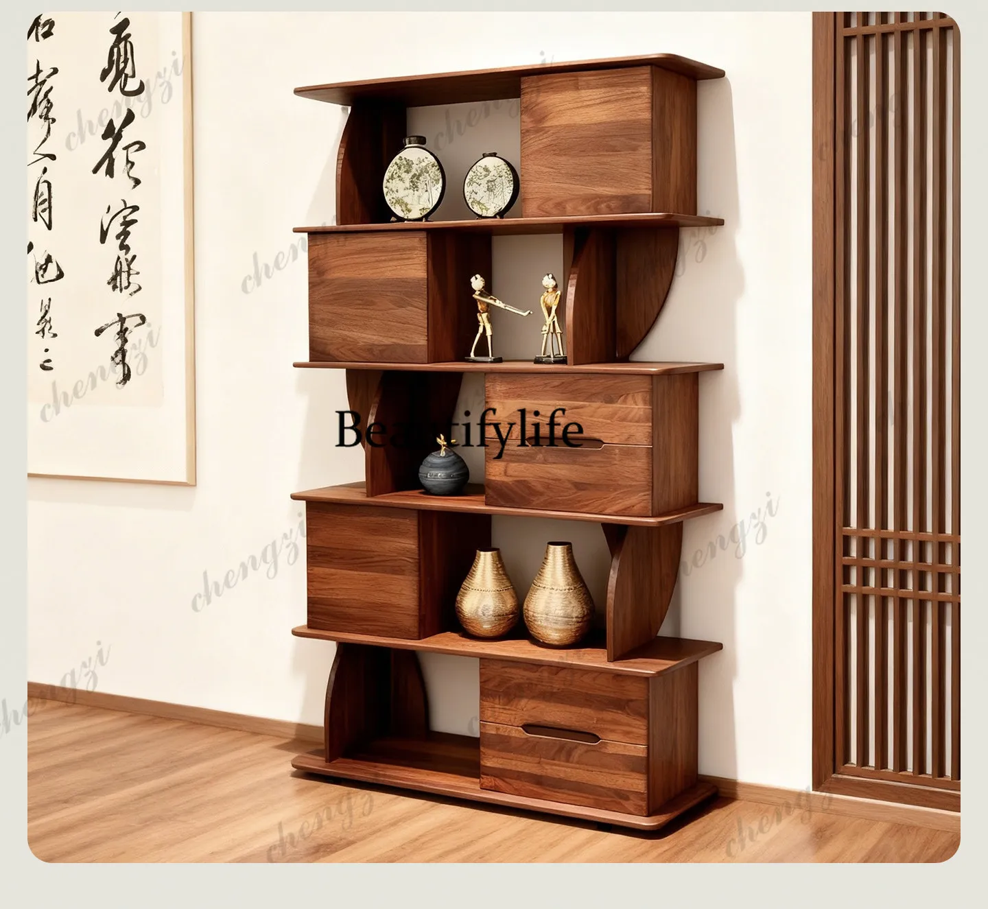 New Chinese North American Black Walnut Solid Wood Bogu Bookshelf Shelf
New Chinese North American Black Walnut Solid Wood Bogu Bookshelf Shelf