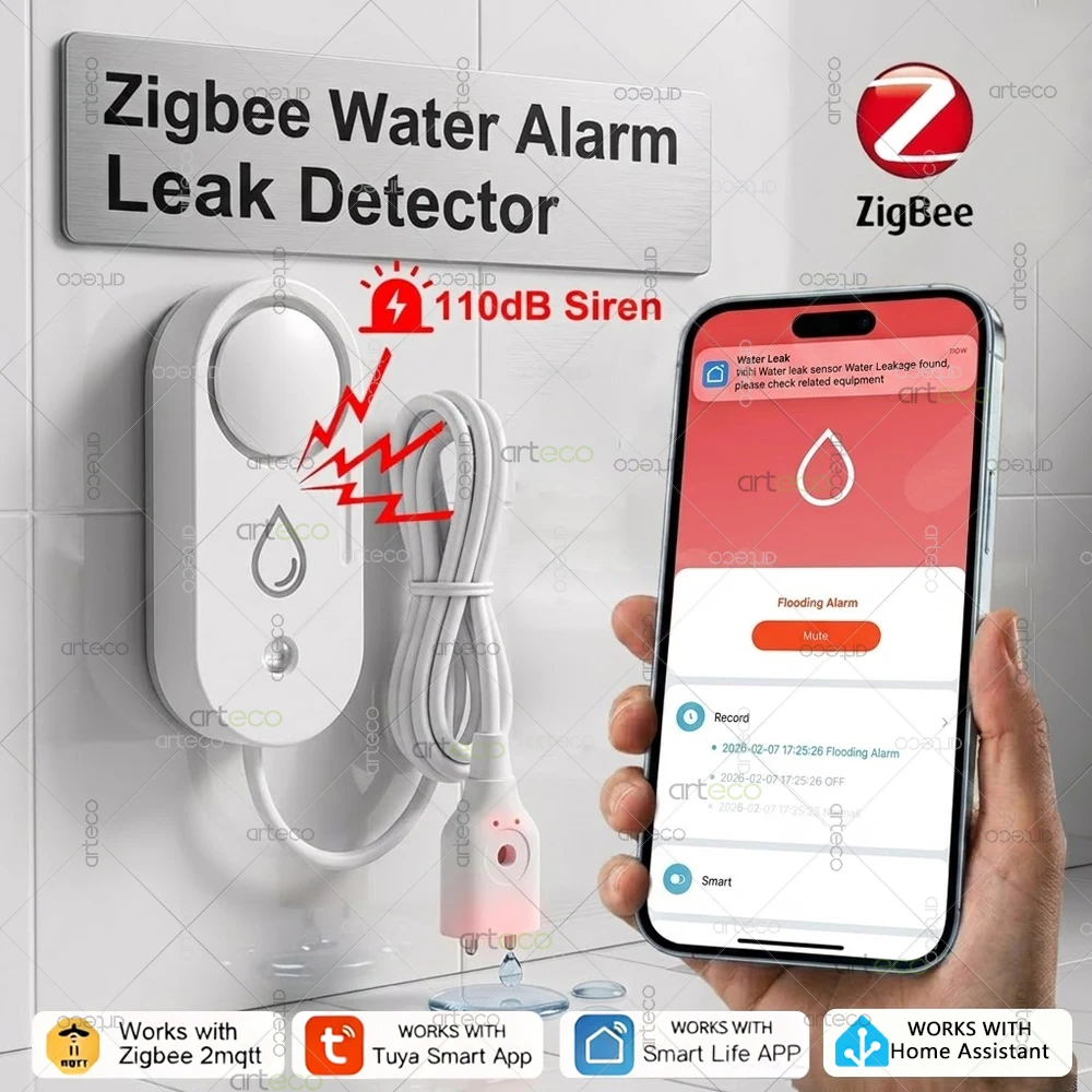 Zigbee Water Leak Detector Smart Water Sensor with Probe,110dB Audio Alarm Flood Leakage Detection For Tuya Z2M Kitchen Bathroom
Zigbee Water Leak Detector Smart Water Sensor with Probe,110dB Audio Alarm Flood Leakage Detection For Tuya Z2M Kitchen Bathroom
