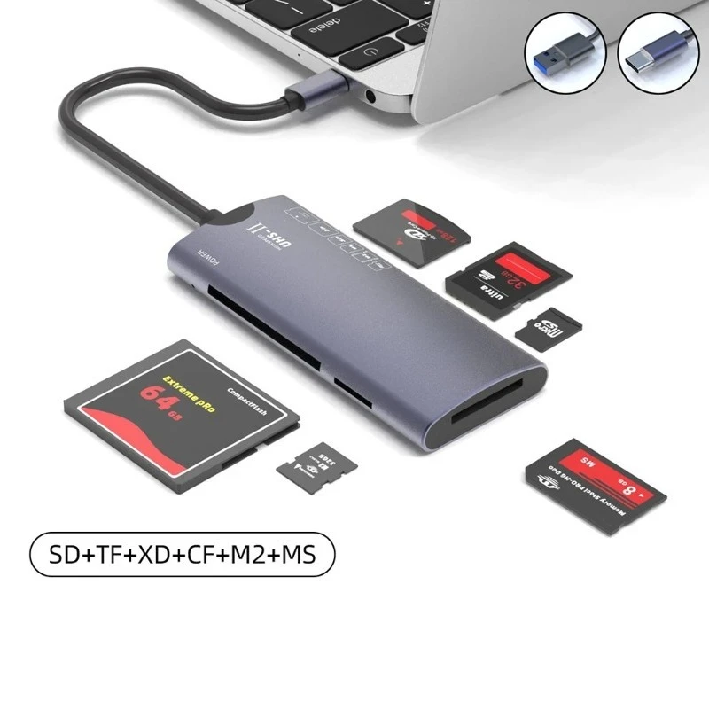 USB Type C All in One Card Reader Micro SD TF XD CF M2 MS Card Viewing Adapter Aluminum Alloy Memory 6 in 1 Card Writing Dongle
USB Type C All in One Card Reader Micro SD TF XD CF M2 MS Card Viewing Adapter Aluminum Alloy Memory 6 in 1 Card Writing Dongle