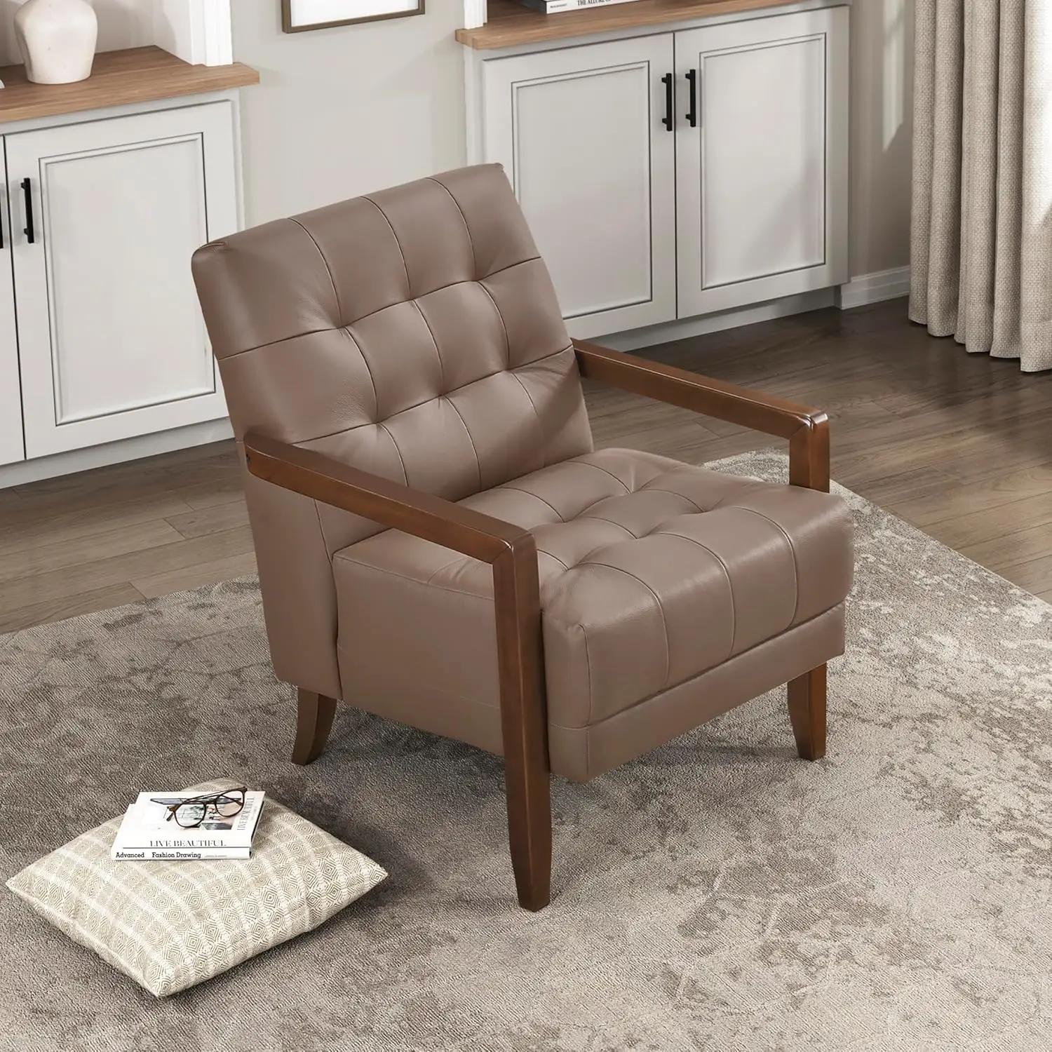 Modern Accent Chair, Luxury Genuine Leather Match Living Room Chair with Tufted Cushions, Solid Wood Frame and Arm Rest, Comfy U
Modern Accent Chair, Luxury Genuine Leather Match Living Room Chair with Tufted Cushions, Solid Wood Frame and Arm Rest, Comfy U