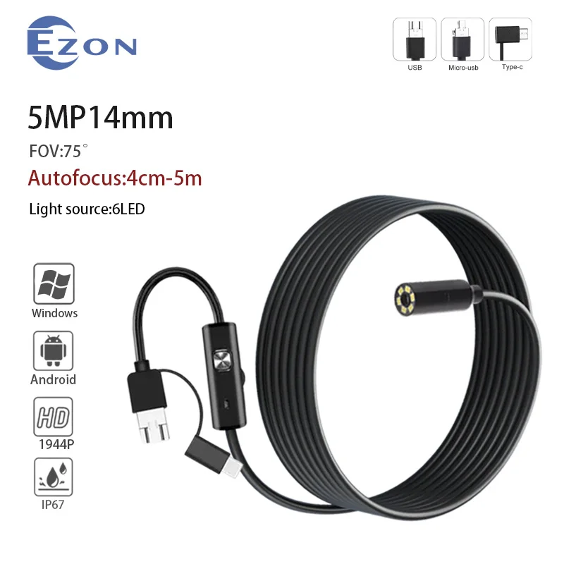 Autofocus 5MP 14mm FOV 75° HD Industrial Endoscope Camera for Pipeline Inspection 3.5m USB Type-C Android 3-in-1 Soft Cord Endos
Autofocus 5MP 14mm FOV 75° HD Industrial Endoscope Camera for Pipeline Inspection 3.5m USB Type-C Android 3-in-1 Soft Cord Endos