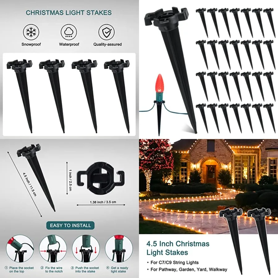 100-Pack Christmas Light Yard Stakes, 5.5 Inch Lighting Stakes for C7 C9 Christmas Lights Outdoor, Universal Yard Stakes for Ou
100-Pack Christmas Light Yard Stakes, 5.5 Inch Lighting Stakes for C7 C9 Christmas Lights Outdoor, Universal Yard Stakes for Ou