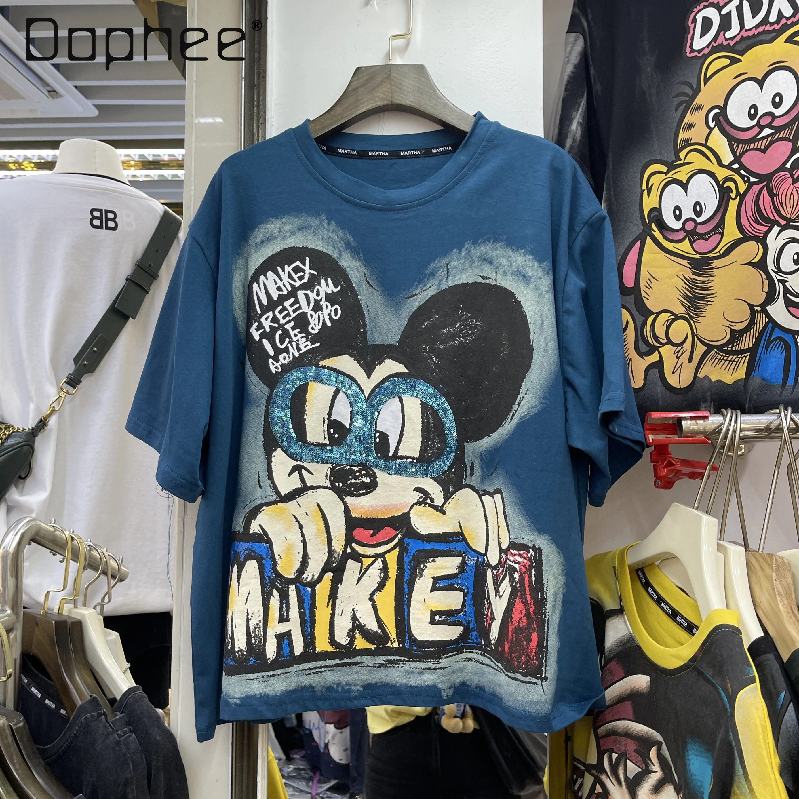 European Fashion Cartoon Round Neck Short-sleeved T-shirt Women Spring Summer High Street Loose and Versatile Tide Tee
European Fashion Cartoon Round Neck Short-sleeved T-shirt Women Spring Summer High Street Loose and Versatile Tide Tee