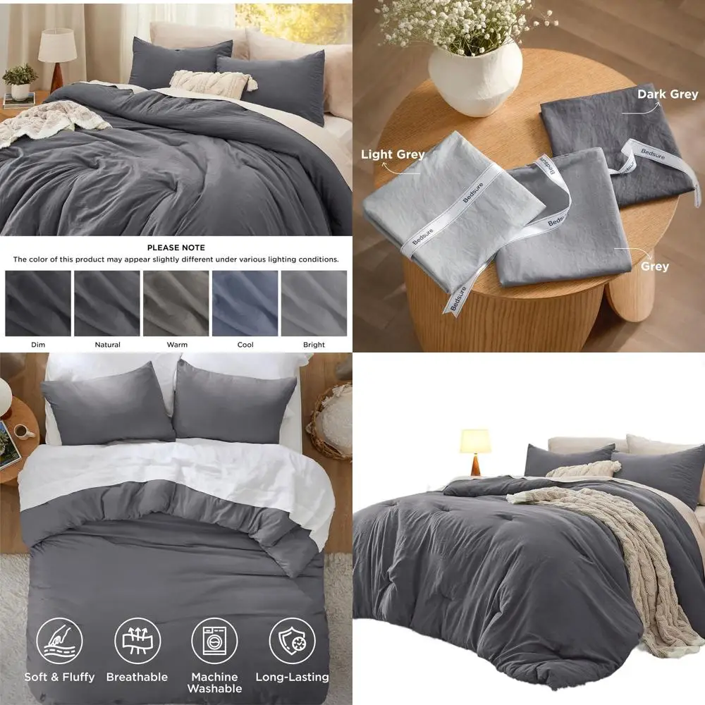 Dark Grey Prewashed Comforter Set, 3-Piece Soft Bedding for All Seasons, Includes 1 Comforter and 2 Pillowcases
Dark Grey Prewashed Comforter Set, 3-Piece Soft Bedding for All Seasons, Includes 1 Comforter and 2 Pillowcases