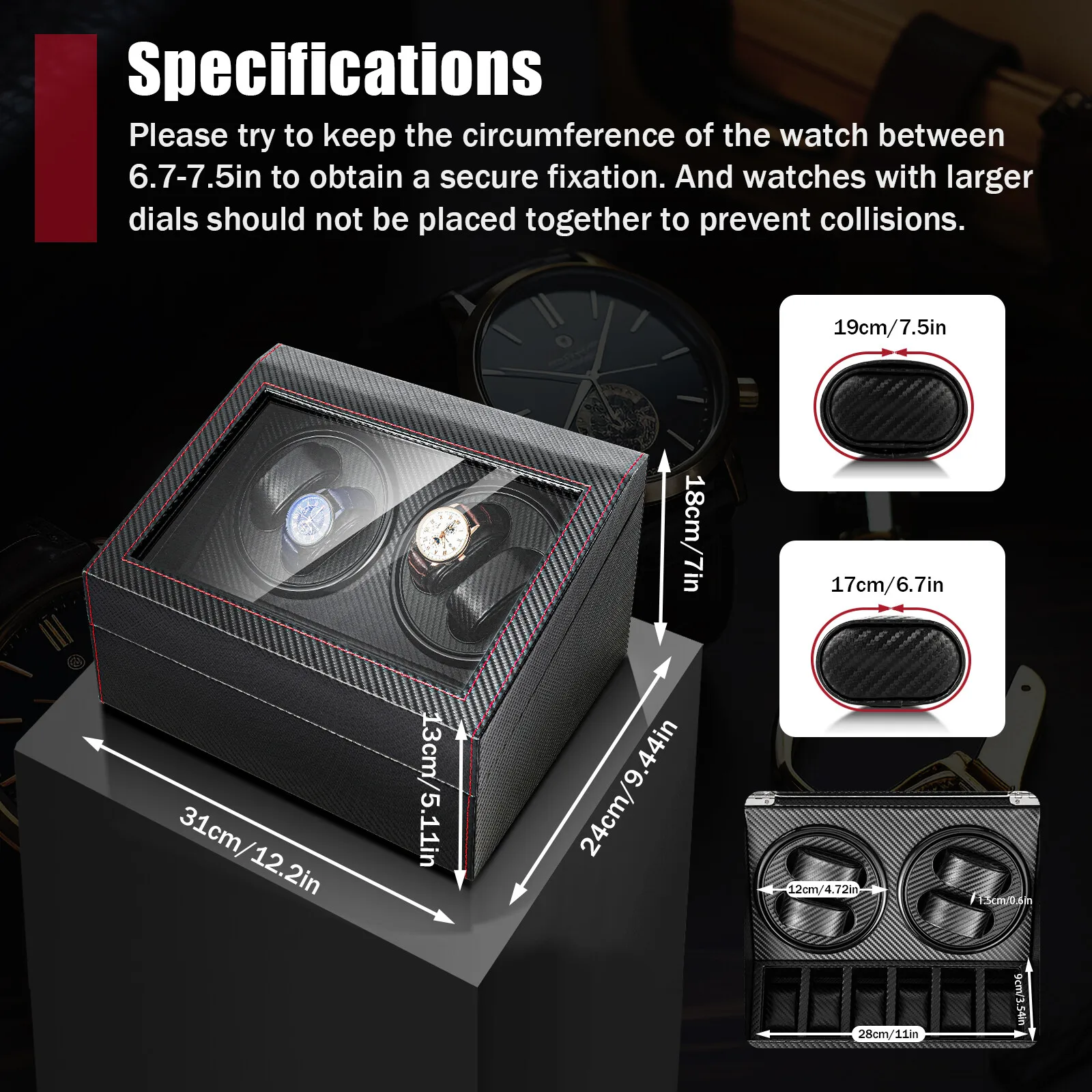 Automatic Rotation Watch Winder for 4+6 Watches Storage Box Auto Display Box