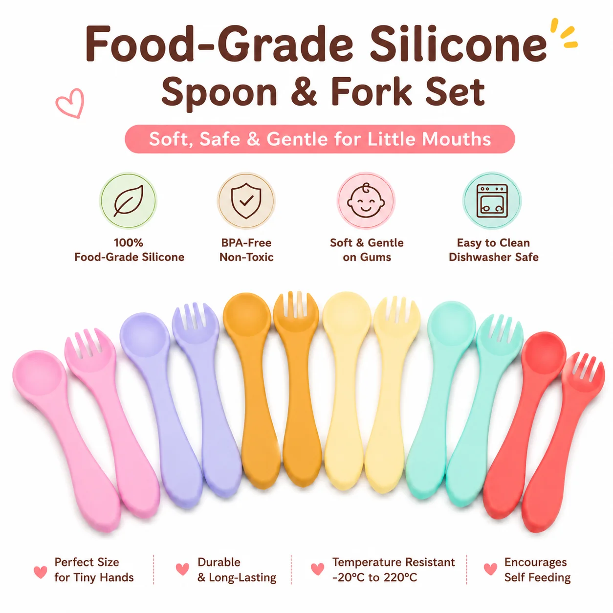 Silicone Baby Spoons and Forks Self-feeding 12-18 Months boys and girls, Toddler Feeding Utensils for Children, 2 Piece Set
Silicone Baby Spoons and Forks Self-feeding 12-18 Months boys and girls, Toddler Feeding Utensils for Children, 2 Piece Set