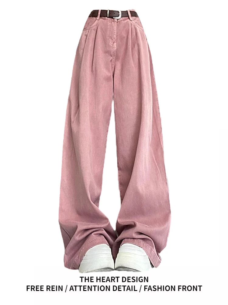 Women's Pink Pleated Denim Pants Autumn Winter New Sle American Retro Loose Drapey Wide Leg Jeans l Waist Zipper Closure
Women's Pink Pleated Denim Pants Autumn Winter New Sle American Retro Loose Drapey Wide Leg Jeans l Waist Zipper Closure