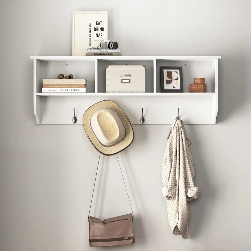 Wall Mounted Coat Rack with 4 Dual Hooks Wooden Shelf for Entryway Living Room Storage
Wall Mounted Coat Rack with 4 Dual Hooks Wooden Shelf for Entryway Living Room Storage
