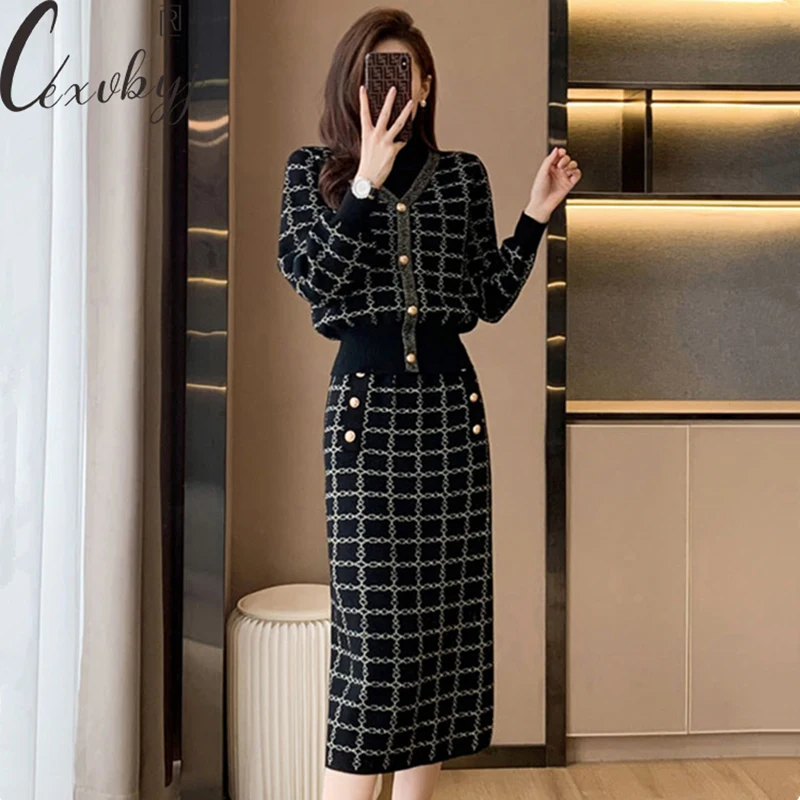 Autumn Winter Skirt Knitted Two Peice Set Women V-Neck Sweater +High Waist Button Skirt Vintage Outfits Office Lady Korean Suits
Autumn Winter Skirt Knitted Two Peice Set Women V-Neck Sweater +High Waist Button Skirt Vintage Outfits Office Lady Korean Suits