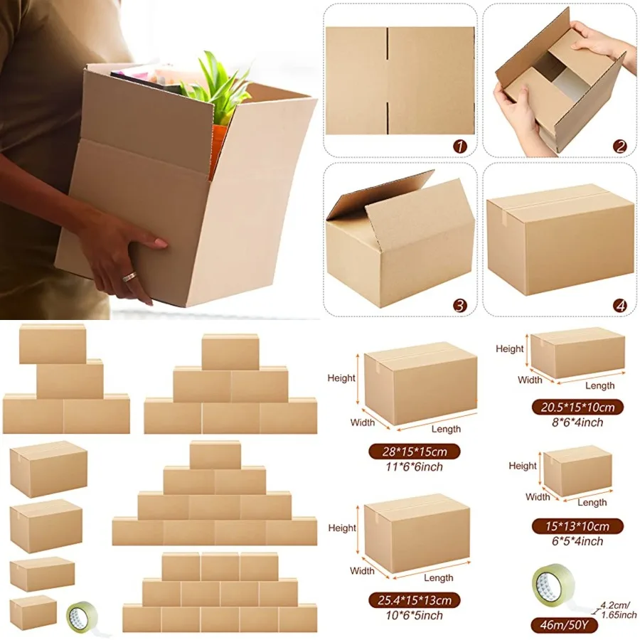 32 Pack 4 Sizes Shipping Boxes Mailers Corrugated Cardboard Box Kraft Mailing Boxes Packing Box with Packaging Tape for Shippin
32 Pack 4 Sizes Shipping Boxes Mailers Corrugated Cardboard Box Kraft Mailing Boxes Packing Box with Packaging Tape for Shippin