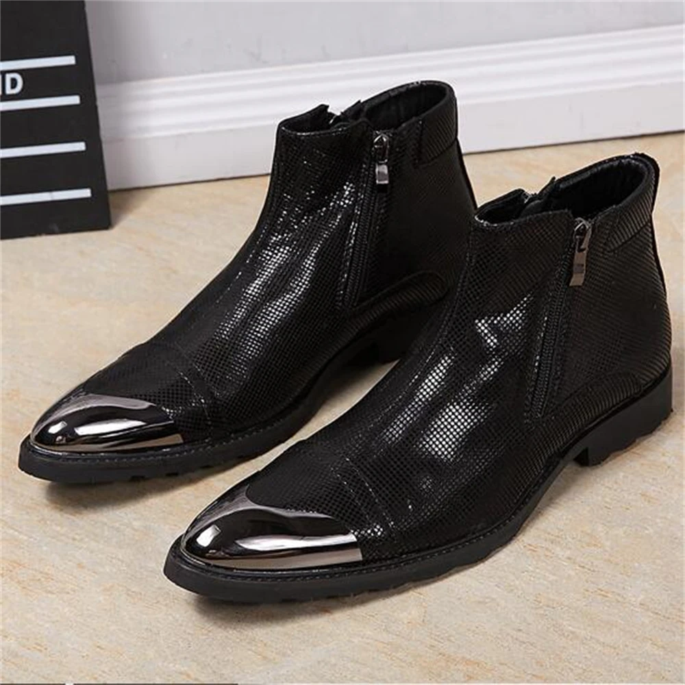 Black With Metal Zipper Leather High Heels Pointed Toe Boots Male Plus Size British Style Business Fashion Party Dress Shoes
Black With Metal Zipper Leather High Heels Pointed Toe Boots Male Plus Size British Style Business Fashion Party Dress Shoes