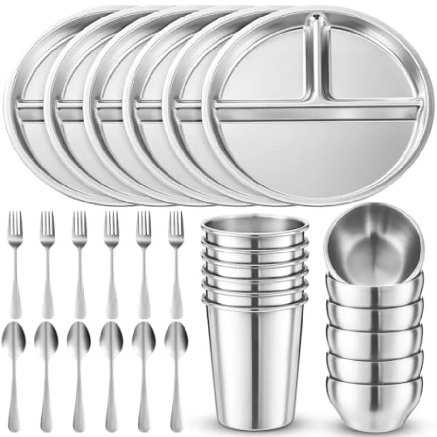 30 Pcs Stainless Steel Dining Set 6 Plates 6 Bowls 6 Cups 6 Spoons 6 Forks Dishwasher Safe Durable for Home Travel Camping Tabl
30 Pcs Stainless Steel Dining Set 6 Plates 6 Bowls 6 Cups 6 Spoons 6 Forks Dishwasher Safe Durable for Home Travel Camping Tabl
