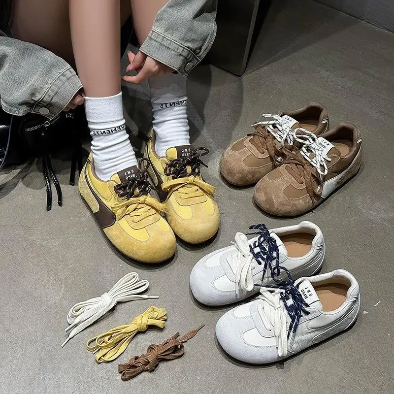 Lightweight Casual Trainer Shoes Leather Laces Flat Bottom Sports Shoes Comfortable Fashionable round Toe Rubber Outsole
Lightweight Casual Trainer Shoes Leather Laces Flat Bottom Sports Shoes Comfortable Fashionable round Toe Rubber Outsole