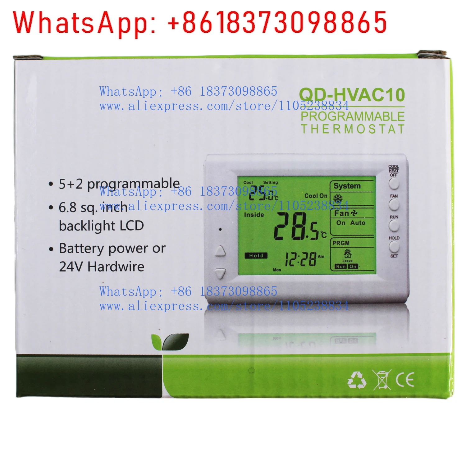 Honeycool QD-HVAC10 Air Conditioning Thermostat, Large LCD, Battery Powered or 24V Hardwired HVAC Spare Parts 5 + 2 Programmable
Honeycool QD-HVAC10 Air Conditioning Thermostat, Large LCD, Battery Powered or 24V Hardwired HVAC Spare Parts 5 + 2 Programmable