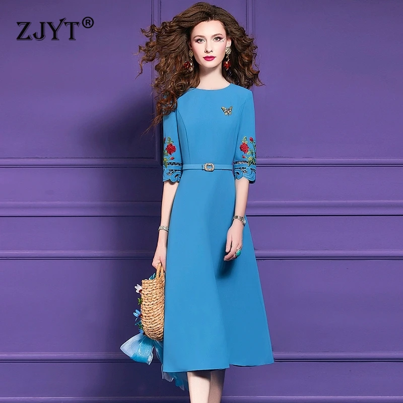 ZJYT Elegant Women's Spring Summer Floral Embroidery Dress Short Sleeve Midi Aline Blue Party Dresses Plus Size Female Clothing
ZJYT Elegant Women's Spring Summer Floral Embroidery Dress Short Sleeve Midi Aline Blue Party Dresses Plus Size Female Clothing