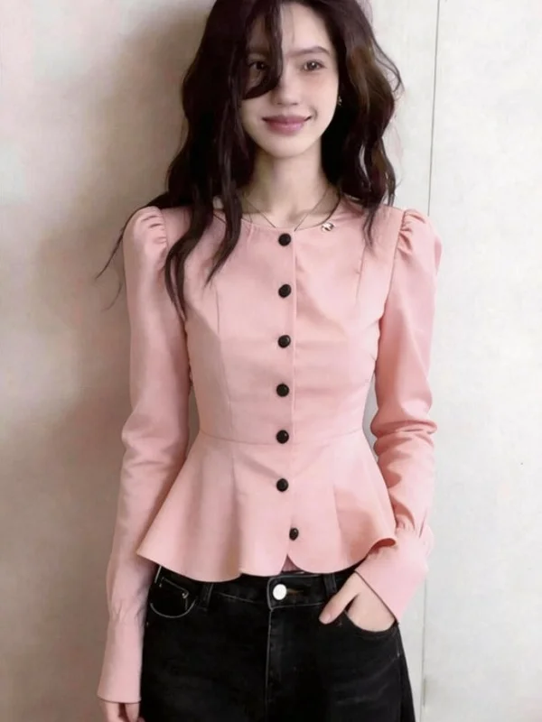 Elegant Pink Bubble Sleeve Shirt Women's Slim Fit Button up Waist Cinched Spring 2026 Fashion Trend Minimalist Luxury Style
Elegant Pink Bubble Sleeve Shirt Women's Slim Fit Button up Waist Cinched Spring 2026 Fashion Trend Minimalist Luxury Style