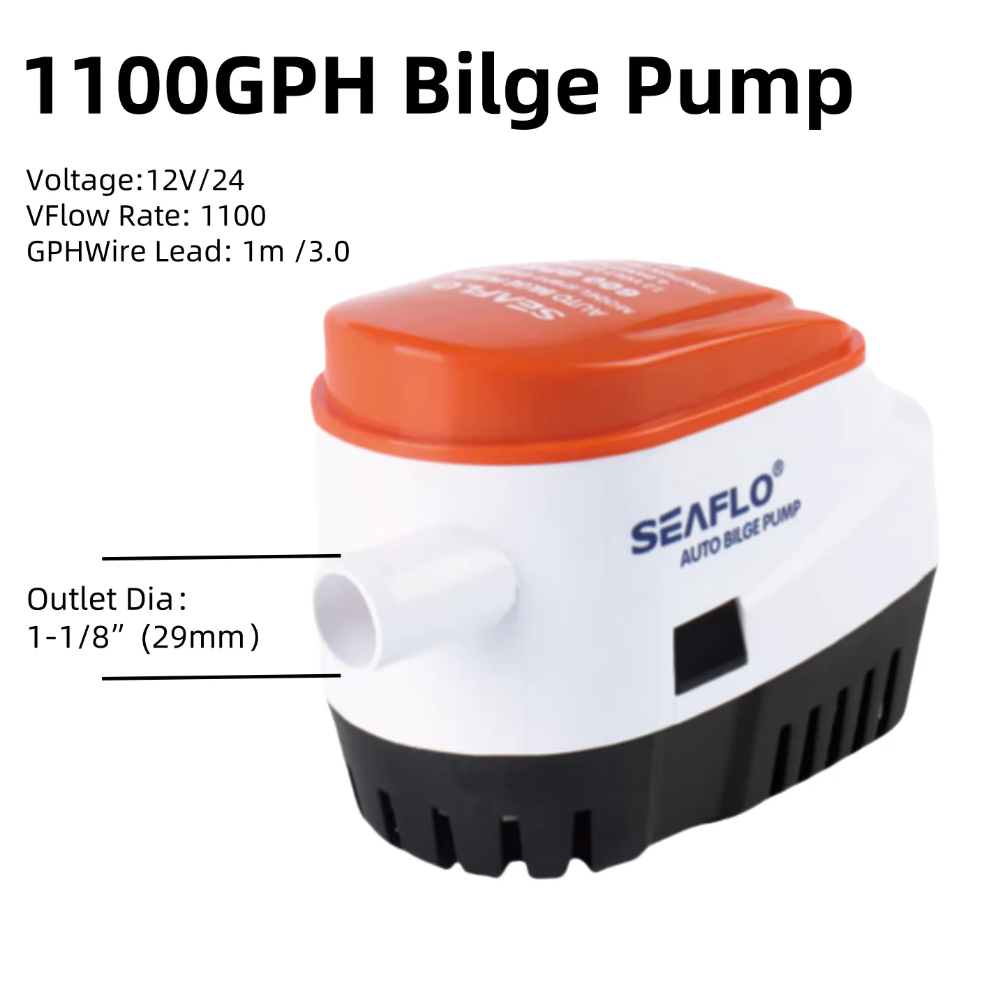 SEAFLO 1100GPH Automatic Submersible Bilge Pump 12V/24V for Boat Marine, Built-in Float Switch, 1-1/8" Outlet, High Flow Durable
SEAFLO 1100GPH Automatic Submersible Bilge Pump 12V/24V for Boat Marine, Built-in Float Switch, 1-1/8" Outlet, High Flow Durable