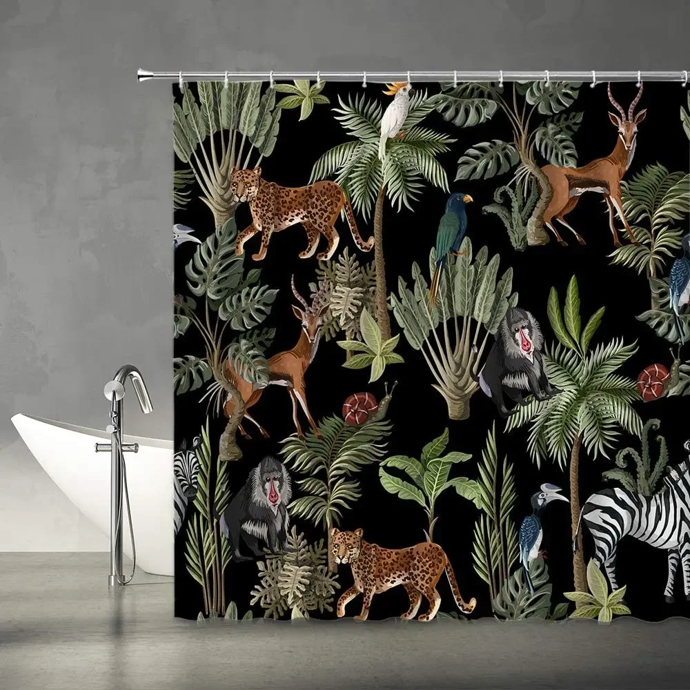 Jungle Animals Shower Curtains Cheetah Zebra Monkey Green Tropical Forest Palm Trees Leaves Wildlife Theme Fabric Bathroom Decor
Jungle Animals Shower Curtains Cheetah Zebra Monkey Green Tropical Forest Palm Trees Leaves Wildlife Theme Fabric Bathroom Decor
