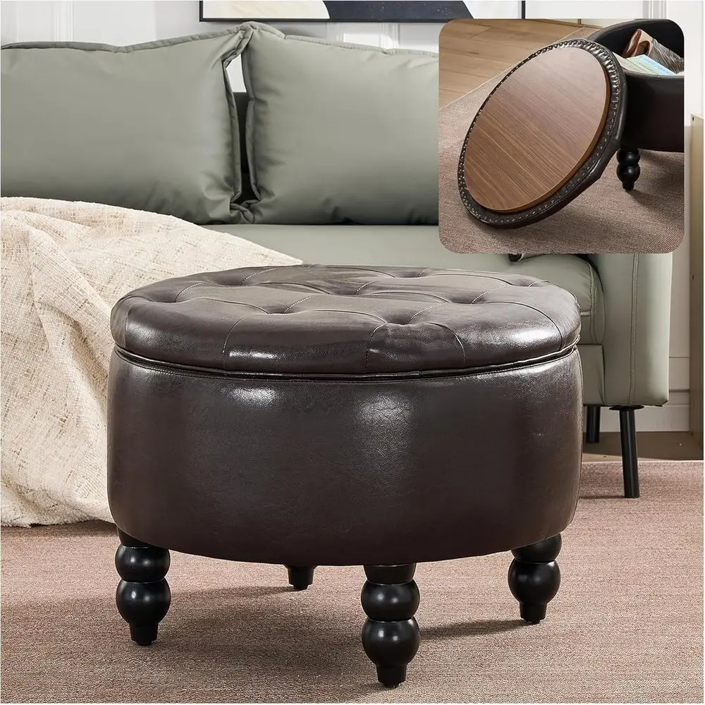 24 Inch PU Leather Round Storage Ottoman, Upholstered Button Tufted Ottoman Coffee Table with Flip Top, Footrest or Living Room
24 Inch PU Leather Round Storage Ottoman, Upholstered Button Tufted Ottoman Coffee Table with Flip Top, Footrest or Living Room