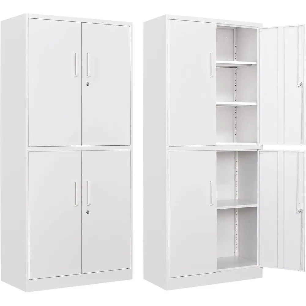 4-Door White Steel Storage Cabinet with Lock, Adjustable Shelves for Home, Office, Kitchen, and Garage.
4-Door White Steel Storage Cabinet with Lock, Adjustable Shelves for Home, Office, Kitchen, and Garage.