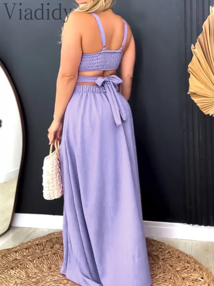 Women's Solid Color Back Tied Detail Slit Maxi Summer Beach Dress Casual Hollow-out Shirred Vacation Dress
Women's Solid Color Back Tied Detail Slit Maxi Summer Beach Dress Casual Hollow-out Shirred Vacation Dress